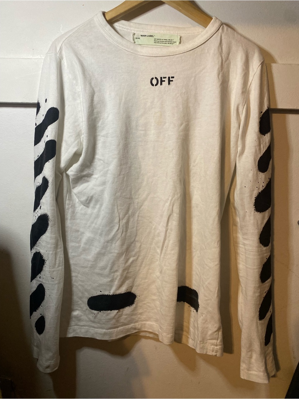Off-White Diagonal Stripe L/S Tee (“WHITE” back print, “Mirror Mirror”)